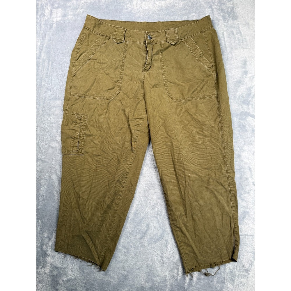 Lane Bryant Cargo Pants Womens 16 Olive Green Cotton Stretch Raw Hem 1045125